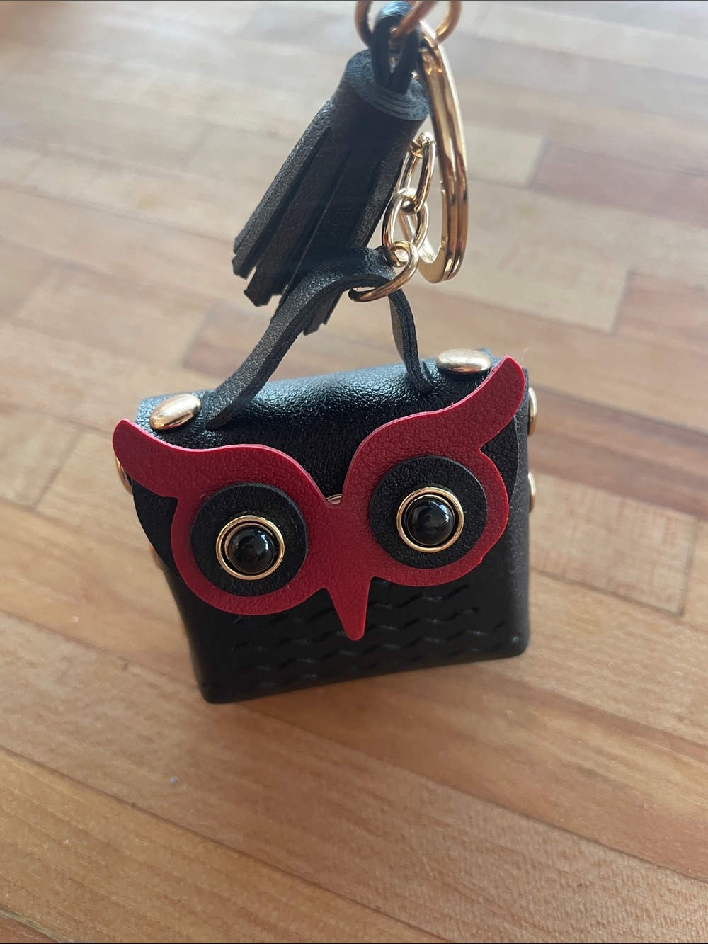 Chic Owl Tassel Keychain Bag Charm - Black and Red - Picture 3 of 4